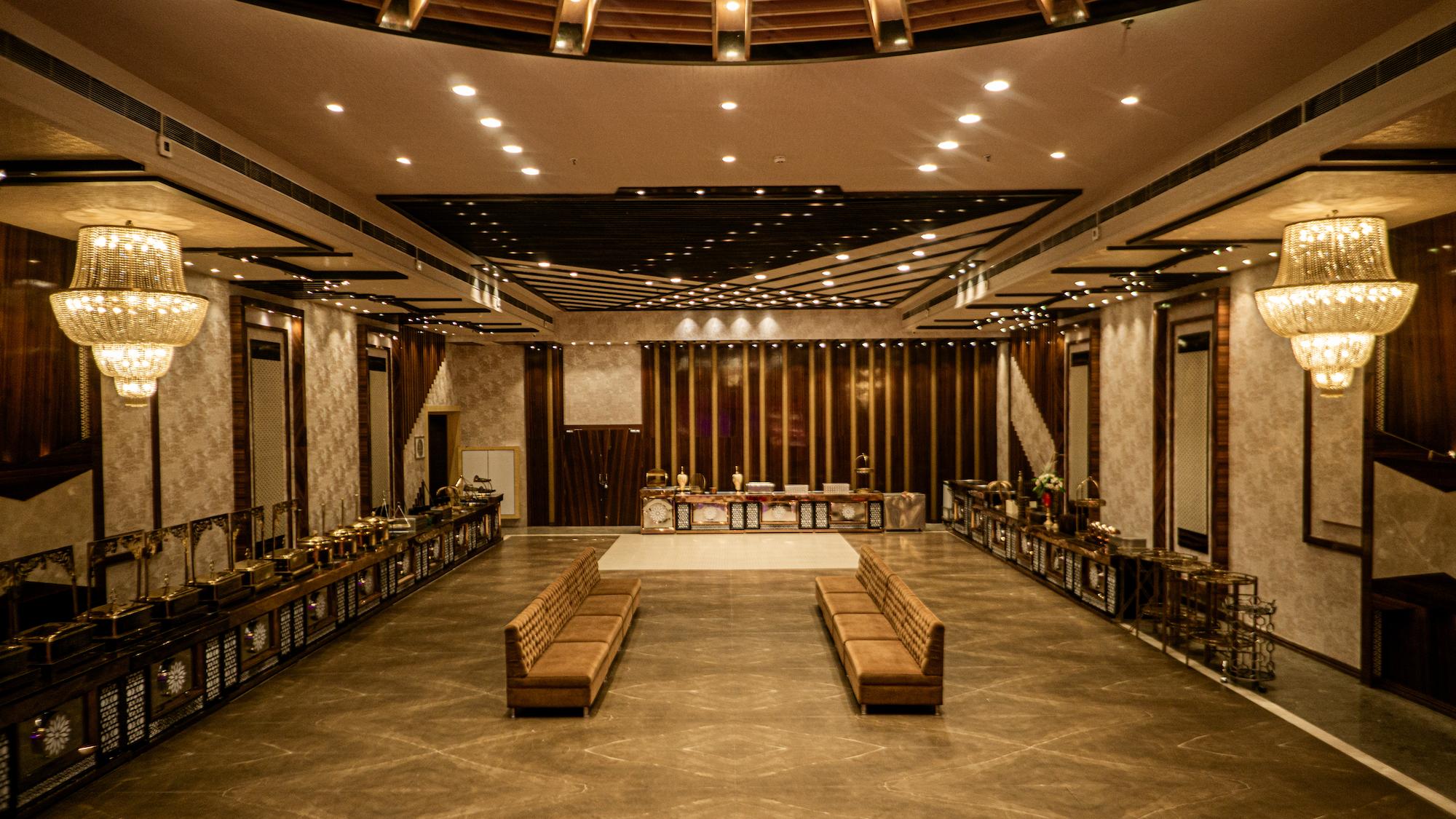 Exterior view of Swayamvar Banquets’ main entrance at The Meridian, Baguiati, Kolkata